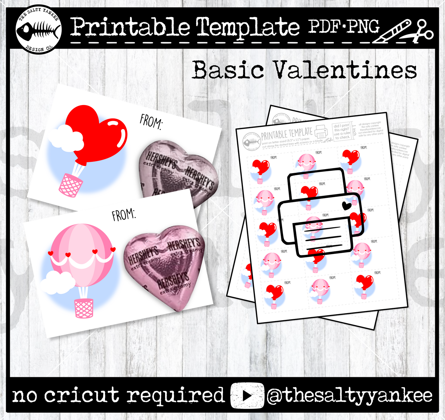 Hot Air Balloons Basic Valentines Add Your Own Treat Printable Template - PDF and PNG File Download