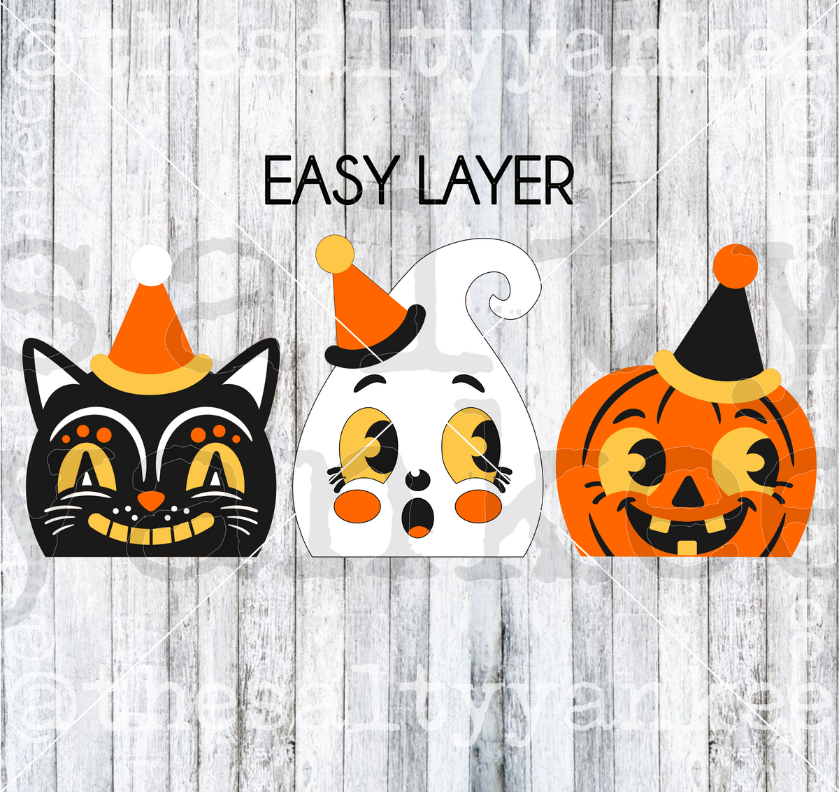 Vintage Retro Style Pumpkin Ghost Cat Easy Layer SVG and PNG File Download