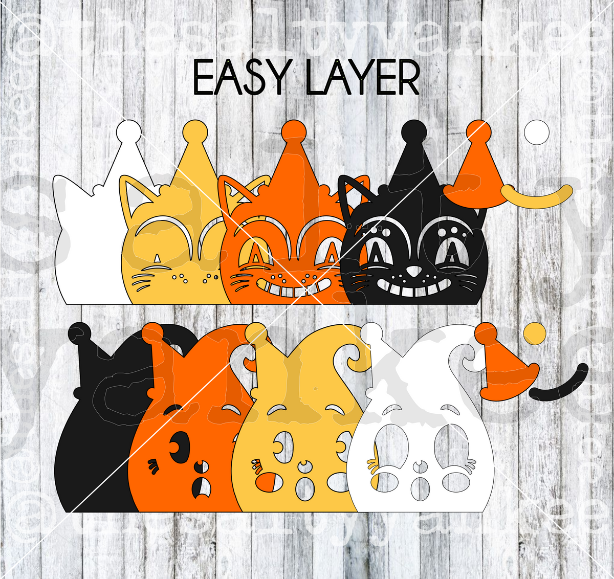 Vintage Retro Style Pumpkin Ghost Cat Easy Layer SVG and PNG File Download