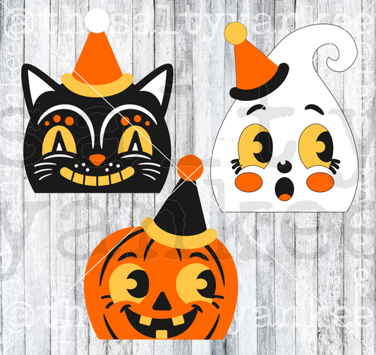 Vintage Retro Style Pumpkin Ghost Cat Easy Layer SVG and PNG File Download