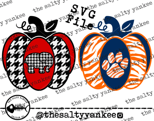 Alabama Themed Houndstooth And Tiger Striped Pumpkins Fall Autumn Layered Svg Png File Download