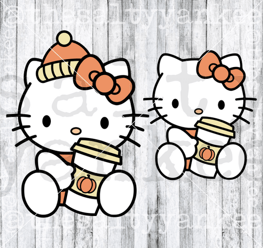 Autumn Cute Kitty With Coffee Svg And Png File Download Downloads