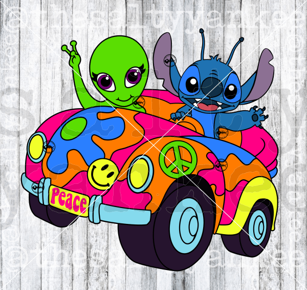 Blue Alien In Groovy Retro Car Svg And Png File Download Downloads