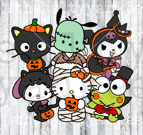 Bundle Of Cute Kitty Friends In Halloween Costume Svg And Png File Download Downloads