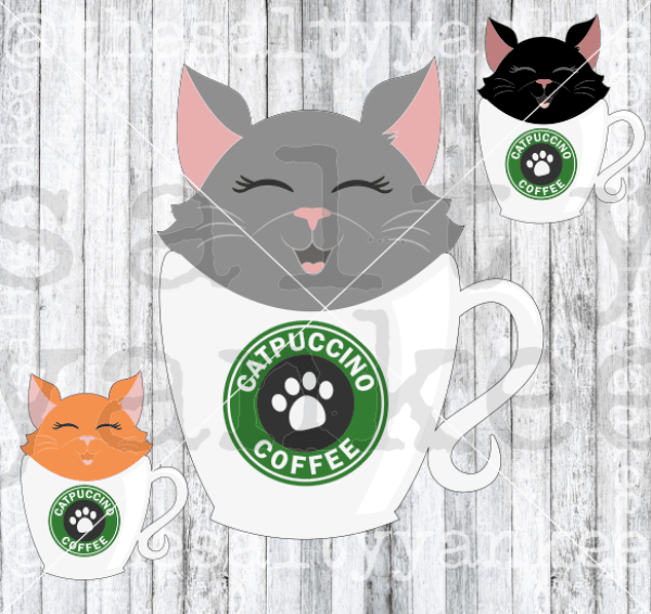 Catpuccino Cat In Mug Layered Svg And Png File Download Downloads