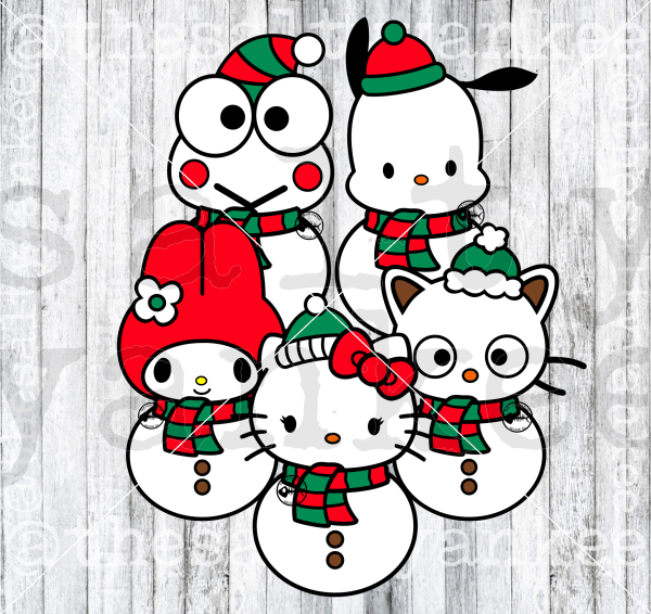 Cute Kitty Friends Snowman Bundle Svg And Png File Download Downloads