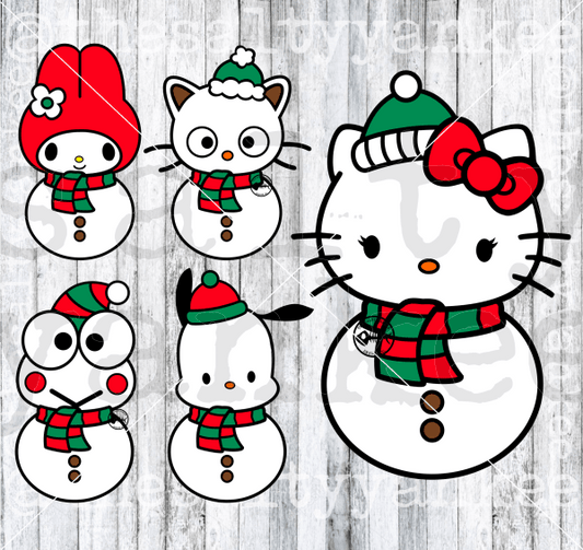 Cute Kitty Friends Snowman Bundle Svg And Png File Download Downloads