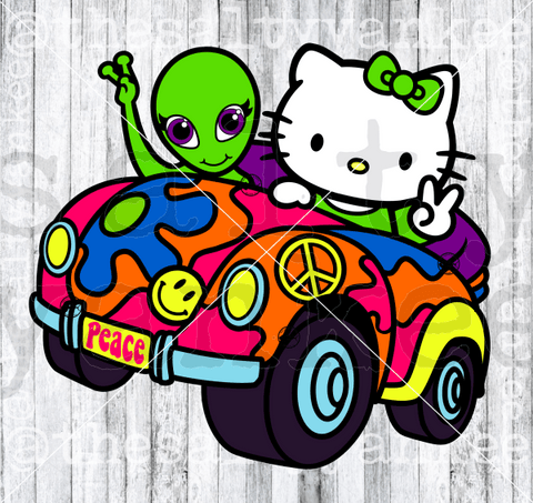 Cute Kitty In Retro Alien Groovy Car Svg And Png File Download Downloads