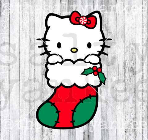 Cute Kitty Peeking From Stocking Svg And Png File Download Downloads