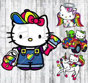 Cute Kitty Retro Rainbow Bundle Svg And Png File Download Downloads