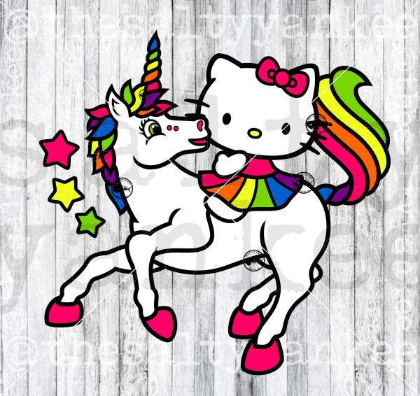 Cute Kitty Riding Retro Rainbow Unicorn Svg And Png File Download Downloads
