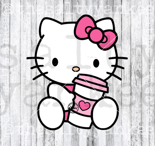 Cute Kitty With Coffee Svg And Png File Download Downloads