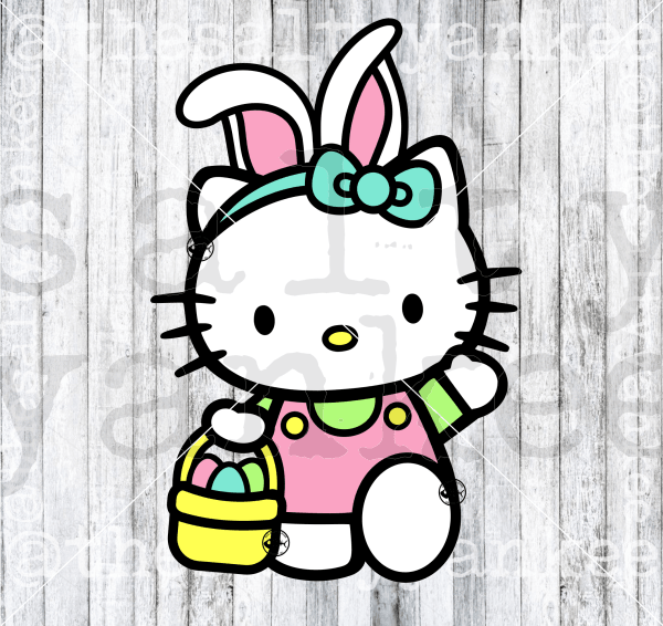 Cute Kitty With Easter Basket Svg And Png File Download Downloads