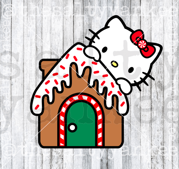 Cute Kitty With Gingerbread House Svg And Png File Download Downloads