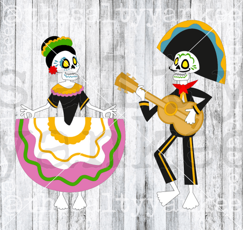Dia De Los Muertos Skeletons Male And Female Couple Mariachi Layered Svg Png File Download Downloads