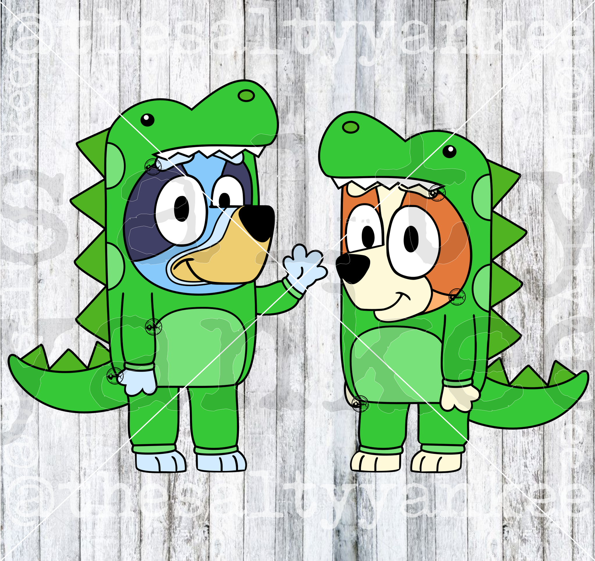Dog Sisters in Dino Costumes SVG and PNG File Download