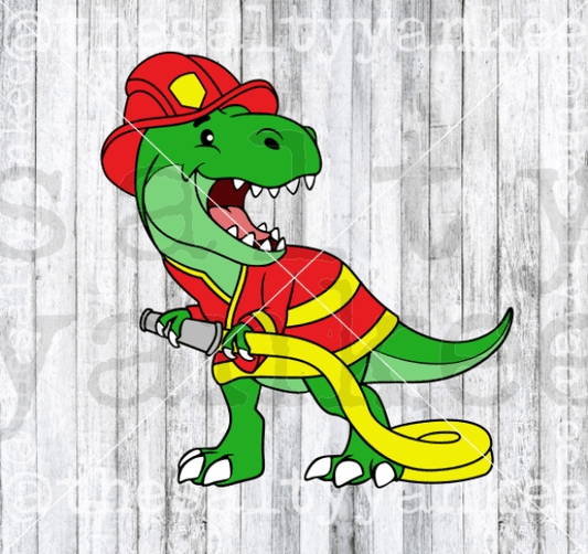 Fireman Firefighter Dinosaur Dino T Rex Layered Svg And Png File Download