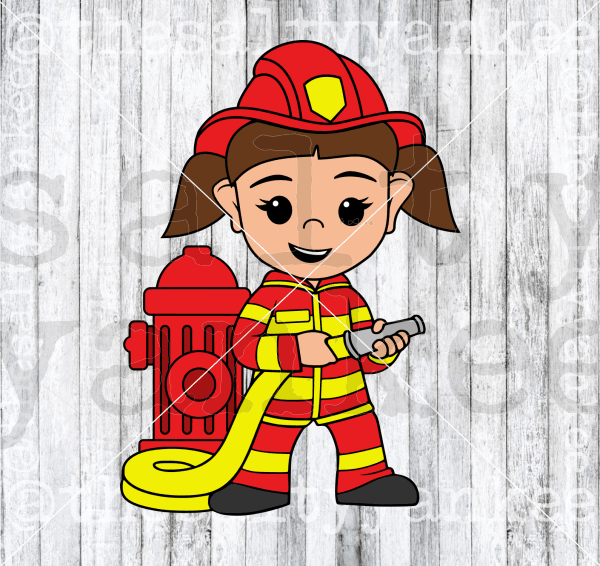 Fireman Firefighter Kid Girl Layered Svg And Png File Download