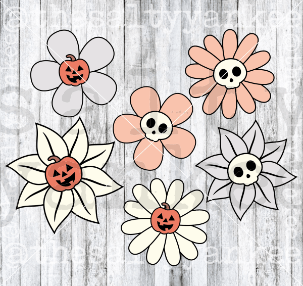 Flowers With Pumpkins And Skulls Svg Png File Download Downloads