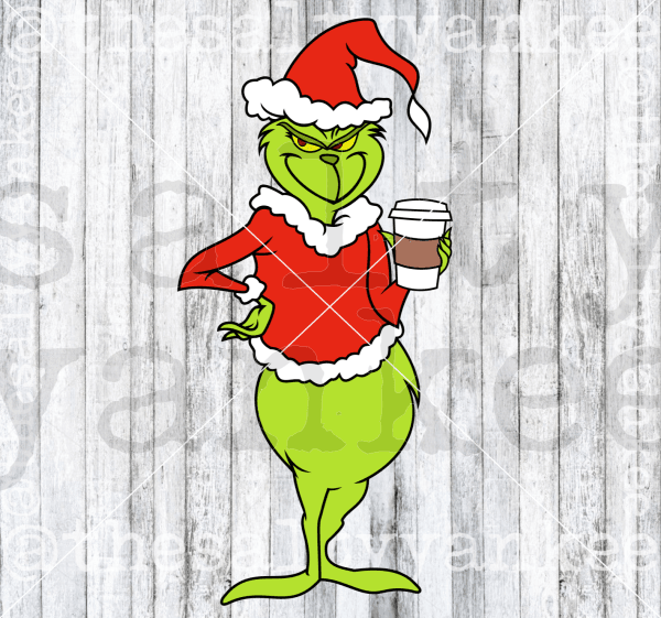 Grinch Holding A Coffee Hot Cup Svg And Png File Download Downloads