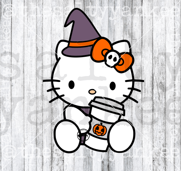 Halloween Cute Kitty With Coffee Svg And Png File Download Downloads