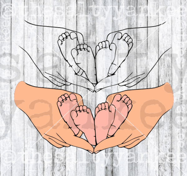 Heart Hands Holding Babies Feet Twins Svg And Png File Download Downloads