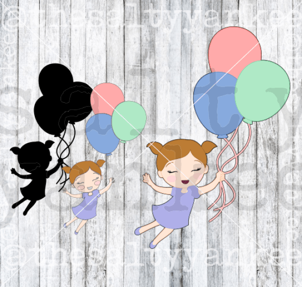 Little Girl With Balloons Layered Svg And Png File Download