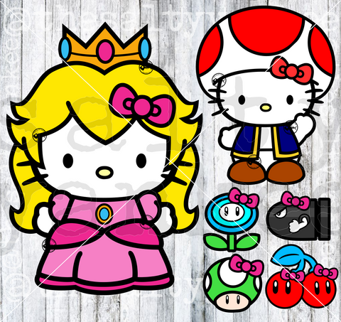 Cute Kitty Video Game Princess and Sidekick SVG and PNG File Download
