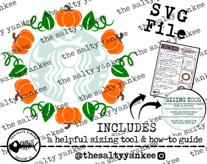 Pumpkins Fall Autumn Starbucks Cup Logo Border with Sizing Tool SVG and PNG File Download
