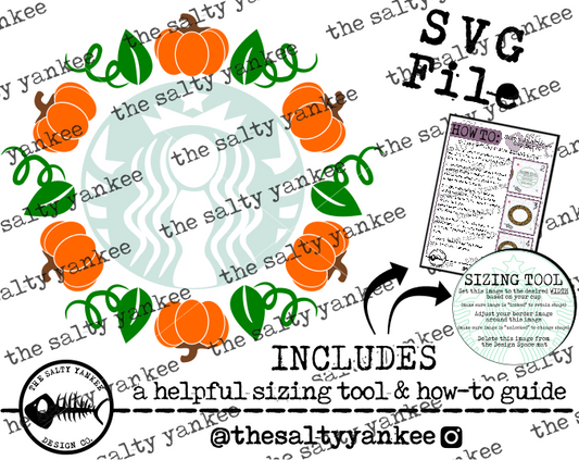 Pumpkins Fall Autumn Starbucks Cup Logo Border with Sizing Tool SVG and PNG File Download