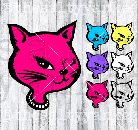 Retro Winking Kitty Cat Svg And Png File Download Downloads
