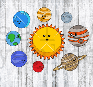 Solar System Planets And Sun With Faces Layered Svg Png File Download