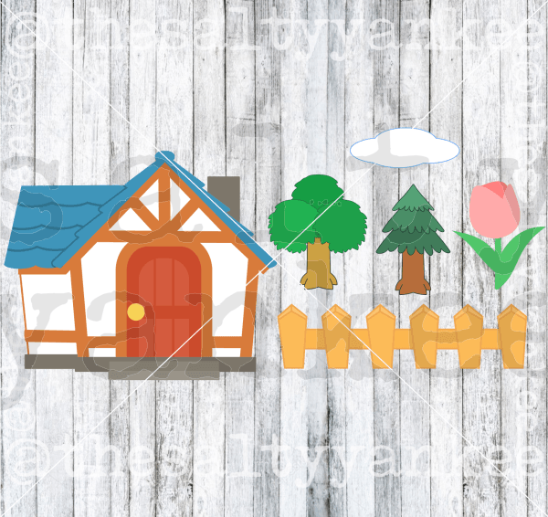 Video Game Inspired House And Landscape Trees Flower Fence Svg Png File Download Downloads