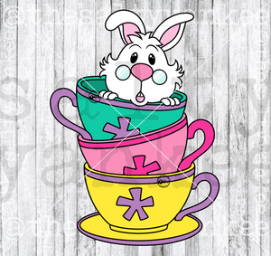 White Rabbit In Teacups Svg And Png File Download Downloads